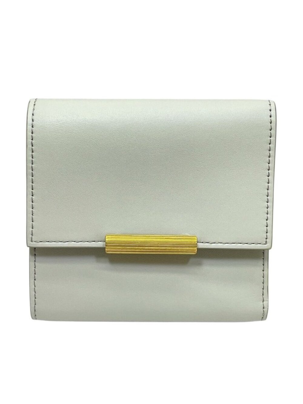 Bottega Veneta Trifold Wallet Fold Flap Compact Leather White Gold Business